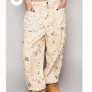 POL Double Take Cream Floral Wide-Leg Pants